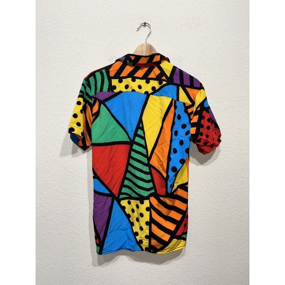 Oh Snap Geometric Angle Short Sleeve Button Up Shirt Small Stretch Mens - Picture 4 of 7